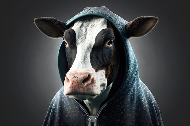 Portrait de vache en tenue de sport et une hotte ai générative