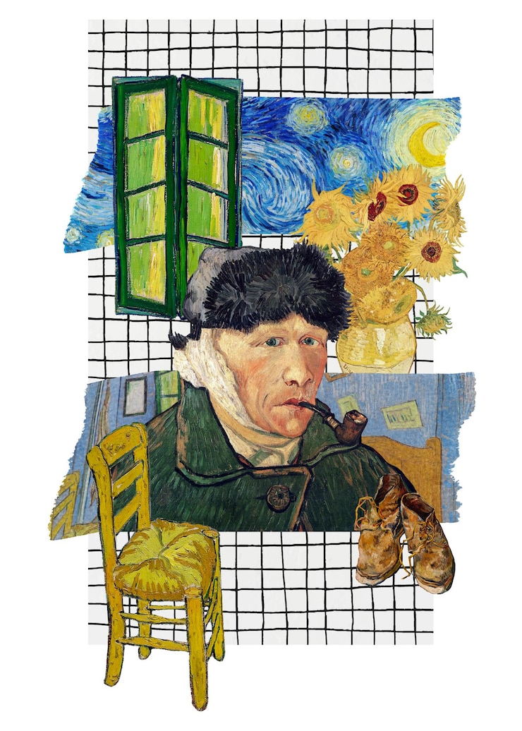 Photo portrait de van gogh autocollant png fond transparent remixé par rawpixel