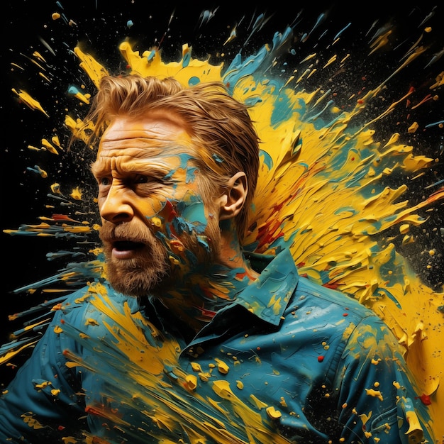 Un portrait de Van Gogh dans son propre style Des éclaboussures et des taches sur le fond