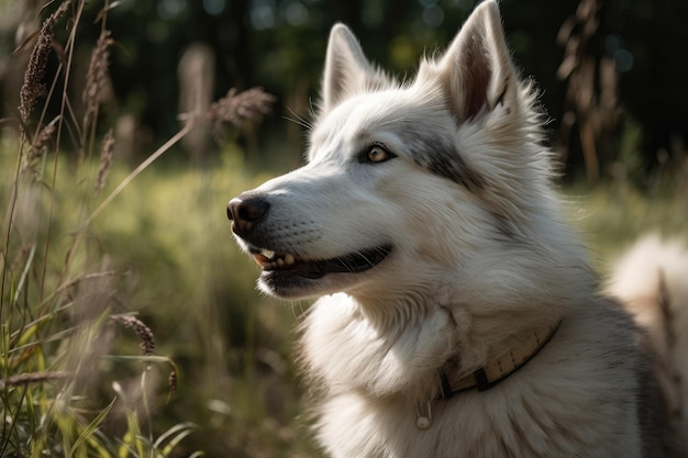 Portrait vertical d'un chien tourné vers la droite