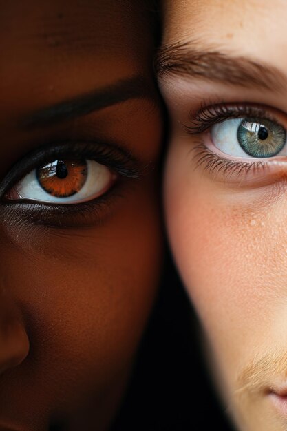 Photo portrait vertical de deux amis multiraciaux qui s'appuient face à face ai générative