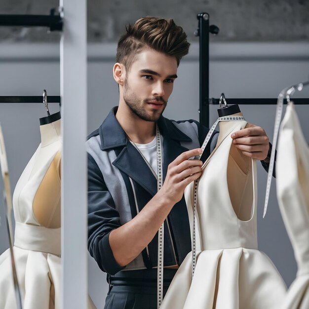 Photo portrait vertical d'un jeune designer professionnel et attrayant en tenue élégante.