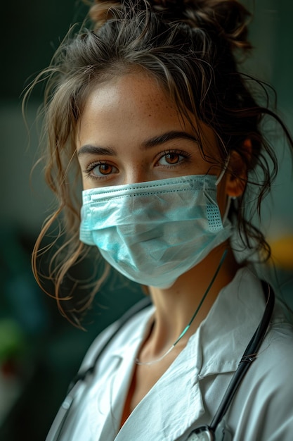 Portrait vertical d'un jeune médecin portant un masque chirurgical médical