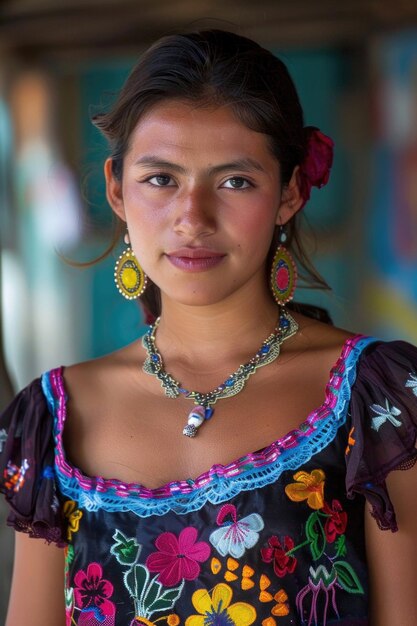 Un portrait vibrant capturant la beauté d'une jeune Mexicaine