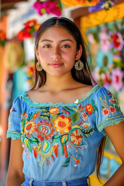 Un portrait vibrant capturant la beauté d'une jeune Mexicaine