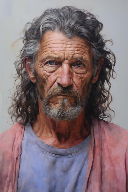 Portrait d'un vieil homme aux cheveux gris et à la barbe