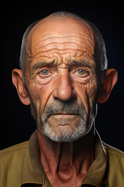 Portrait d'un vieil homme aux cheveux gris sur fond sombre