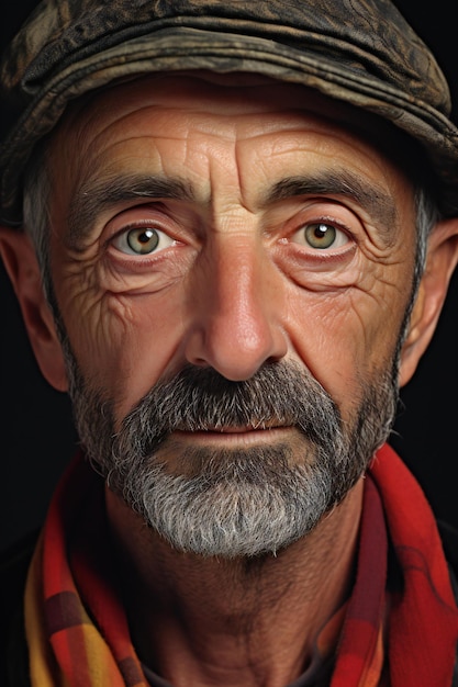 Portrait d'un vieil homme avec une barbe et une casquette