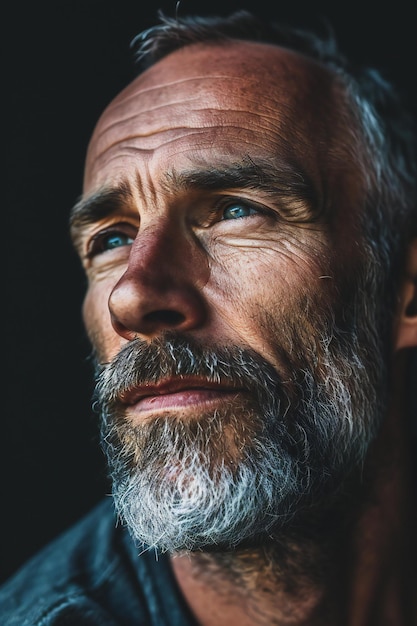 Portrait d'un vieil homme avec une barbe grise et une moustache