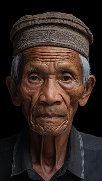 un portrait d'un vieil homme avec un chapeau sur la tête