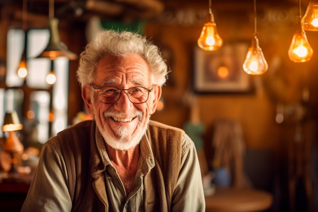 Portrait d'un vieil homme heureux appréciant son style de vie dans une maison de retraite