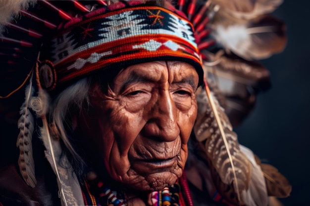 Portrait d'un vieil homme indien nord-américain