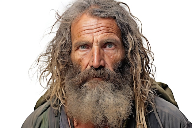 Photo portrait d'un vieil homme avec une longue barbe et une moustache sur un fond blanc