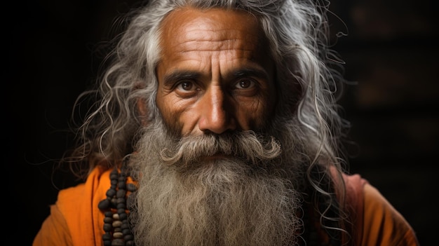 Portrait d'un vieil homme sadhu Baba Nondo Somendrah Varanasi Inde