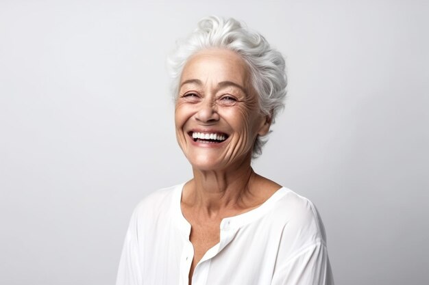 Portrait vieille femme sur fond blanc espace de copie pour le texte journée internationale des personnes âgées