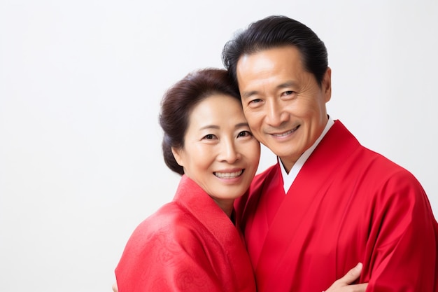 Portrait de vieux couple asiatique avec kimono