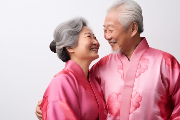 Portrait de vieux couple asiatique avec kimono