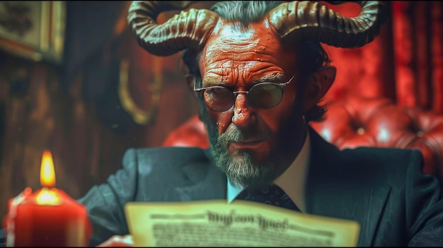 Portrait d'un vieux diable avec des cornes Portrait du diable avec les cornes
