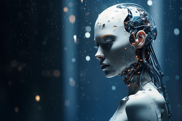 Portrait d'un vieux robot sur un fond sombre Concept d'intelligence artificielle AI généré