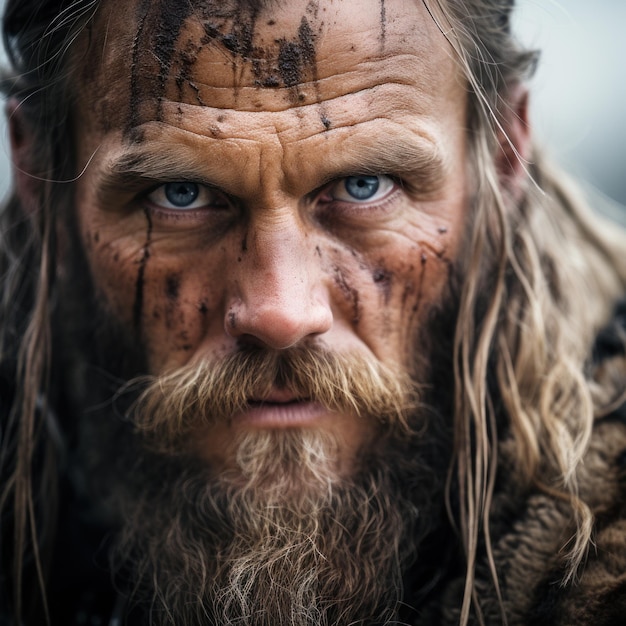 Portrait d'un viking barbu d'âge moyen