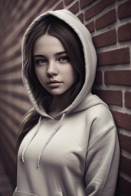 Photo portrait de ville d'une belle fille hipster avec un sweat à capuche ou un sweat à capuche vierge