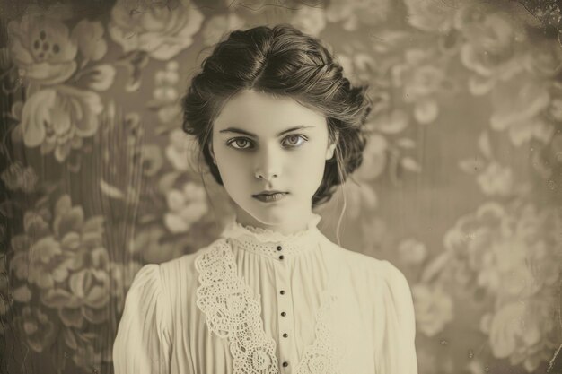 Photo un portrait vintage d'une jeune et belle femme d'une autre époque