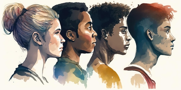 Portrait de visage de diverses personnes ensemble regardant droit Concept multiracial