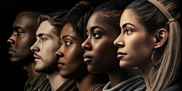 Photo portrait de visage de diverses personnes ensemble regardant droit concept multiracial