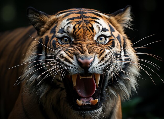 portrait de visage de tigre rugissant de près AI génératif