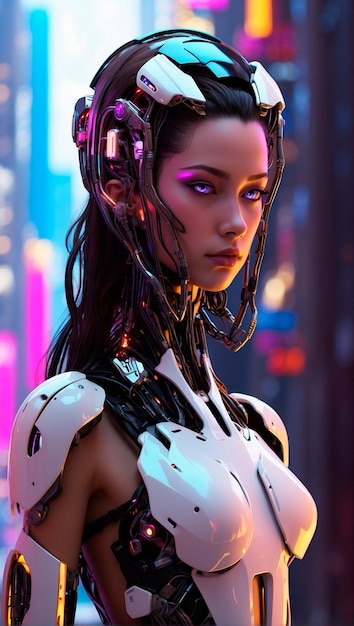 Portrait visionnaire d'une femme à moitié humaine et à moitié robot