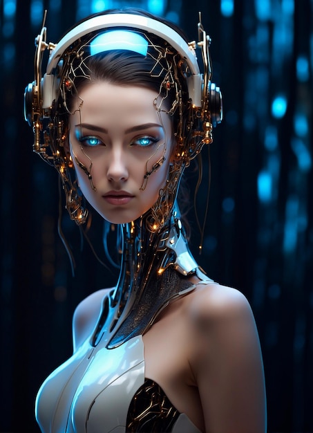 Portrait visionnaire d'une femme à moitié humaine et à moitié robot