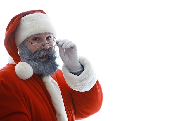 Portrait de vrai père Noël heureux.Funny Santa. Thème vacances de Noël et nouvel an hiver Noël approchent !