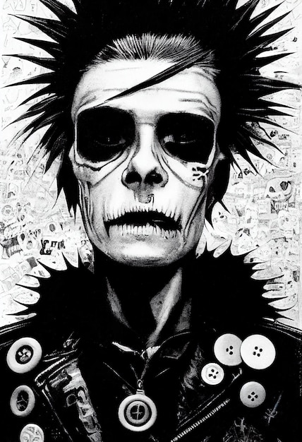 Portrait d'un zombie punk Zombie rock musicien Hipster zombie avec des cheveux punk