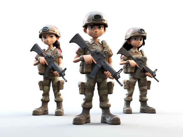 Portraits en 3D de personnages de la jeune armée