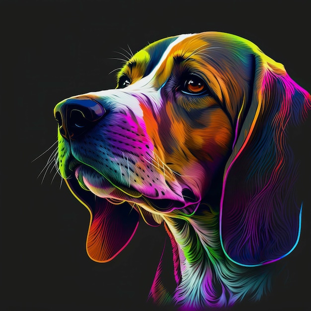 Portraits de Beagle aux couleurs fluo AI générative