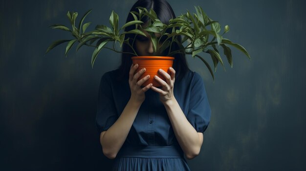 Des portraits environnementaux captivants L'émotion d'une femme en bleu foncé et vert