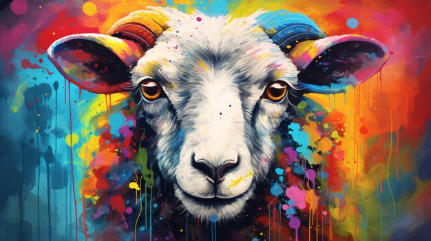 Des portraits de moutons colorés dans le style du liquide