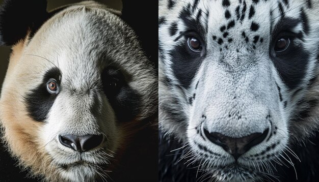 Photo portraits rapprochés d'espèces en voie de disparition telles que les pandas
