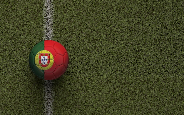 Portugal flag football sur un terrain de football vert rendu 3D