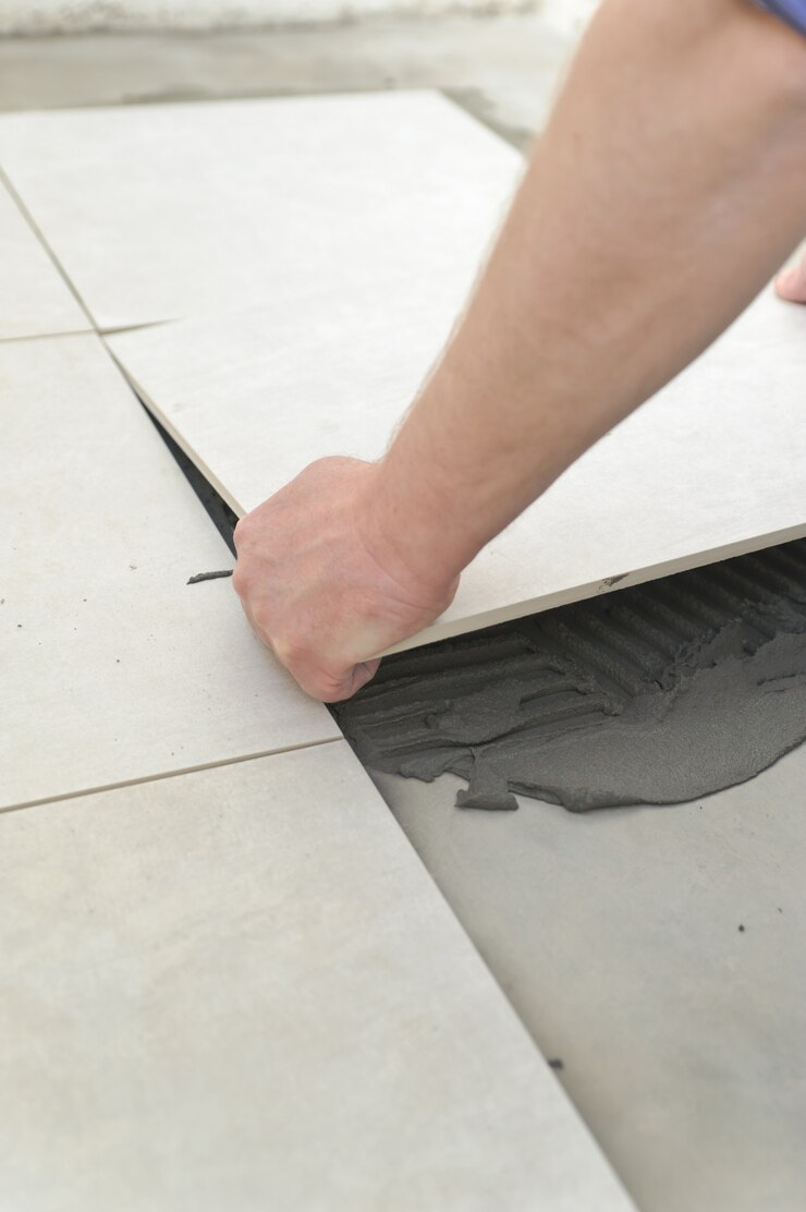 Pose de carreaux de céramique.
