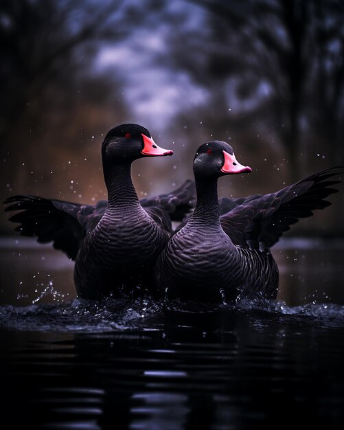 La pose du canard noir et du cygne