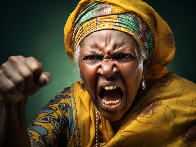Photo pose dynamique émotionnelle d'une femme africaine de 40 ans