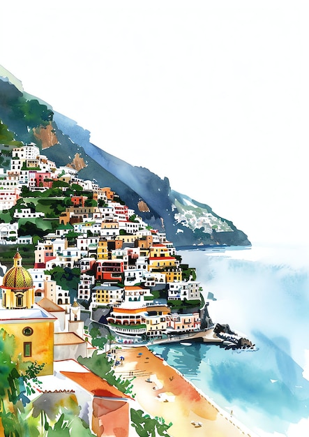 Photo positano italie modèle d'invitation de mariage à l'aquarelle paysage