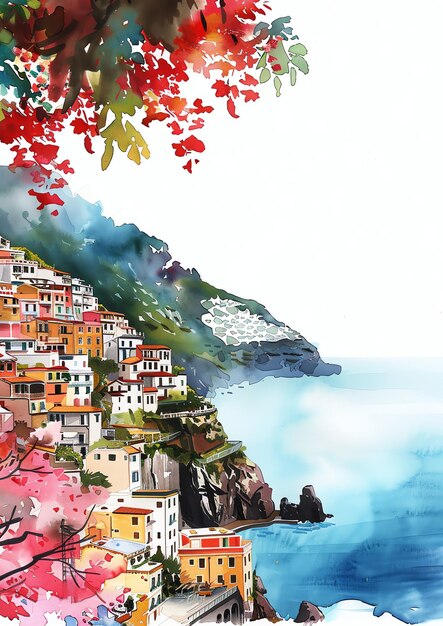 Photo positano italie modèle d'invitation de mariage à l'aquarelle paysage