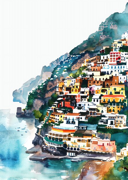 Photo positano italie modèle d'invitation de mariage à l'aquarelle paysage