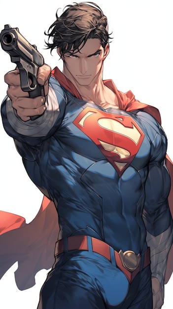 Photo la position de puissance du tireur héroïque superman avec le pistolet étendu vers l'avant