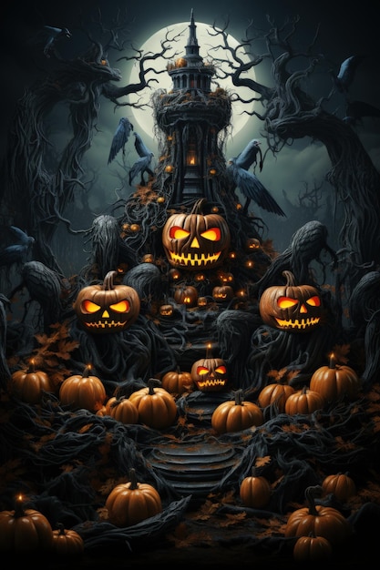 Post sur les médias sociaux sur le thème d'Halloween et modèle de flyer ou arrière-plan de carte postale