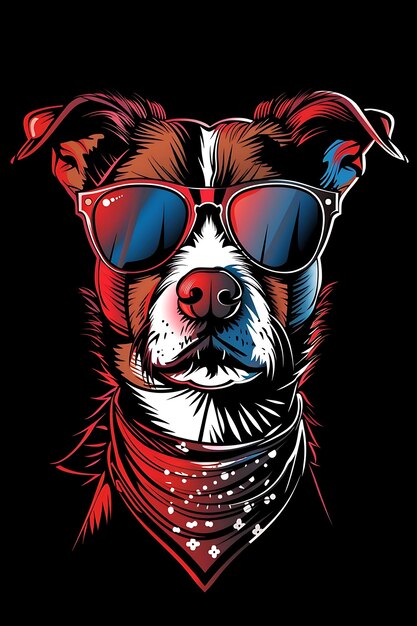 Photo poste d'un chien portant des lunettes de soleil et un dessin d'affiche de bandana avec un volet de bannière de contour de collage po