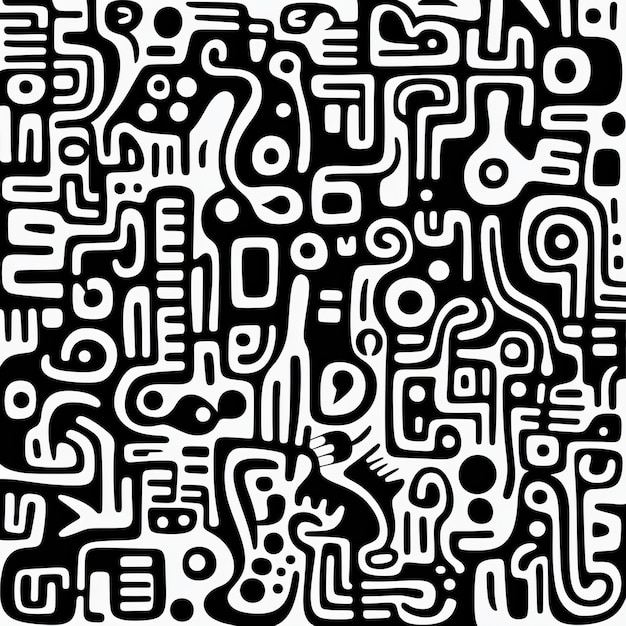 Poste de Doodle abstrait minimaliste en noir et blanc