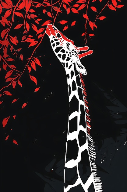 Photo poste d'une girafe atteignant des feuilles avec un décor de savane poste collage contour bannière flyer